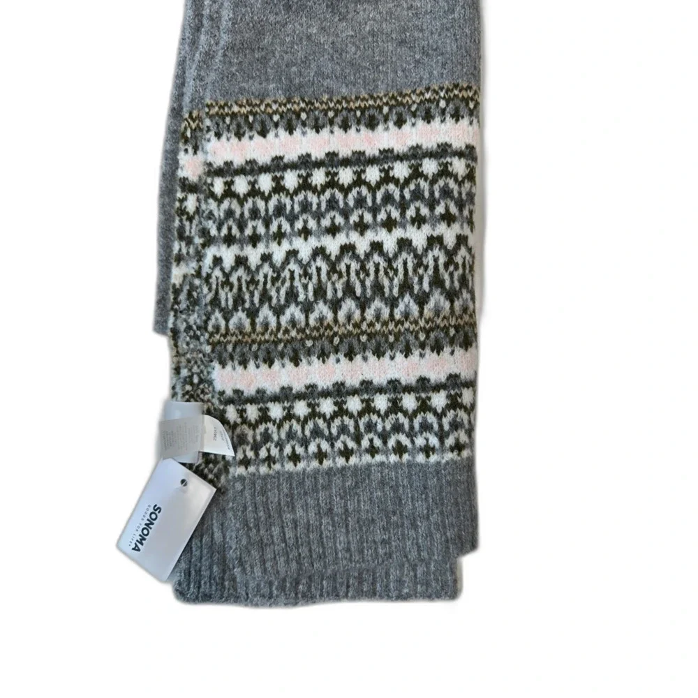 NWT Sonoma Fair Isle Knit Scarf Gray